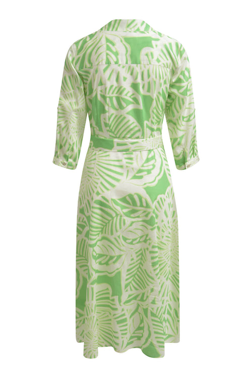 Milano, langes Kleid, Hemdblusenkleid, grün, weiß