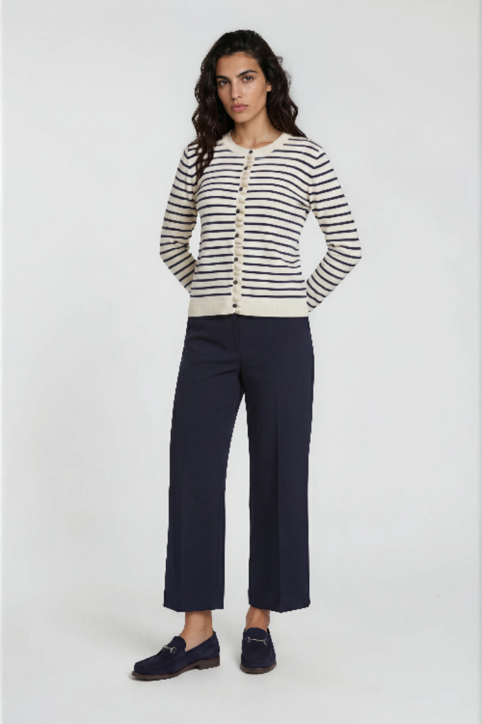 Milano Strickjacke/Cardigan gestreift navy print, Streifen, Rüschen, Rundhalsusschnitt