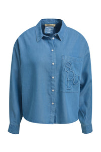 Smith & Soul Boxy Hemdbluse denim, blau, Kragen, kurz geschnitten