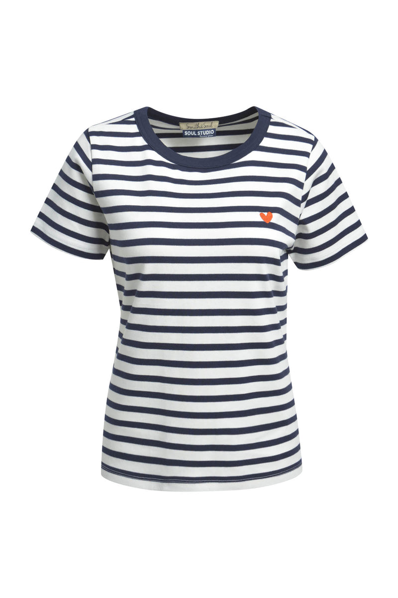Smith & Soul T-Shirt gestreift marine weiß, dunkelblau, Rundhalsausschnitt, Herz, Baumwolle