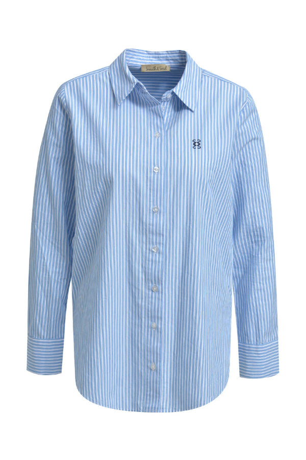 Smith & Soul Bluse gestreift white print, Hemdbluse, Kragen, Schriftzug hinten