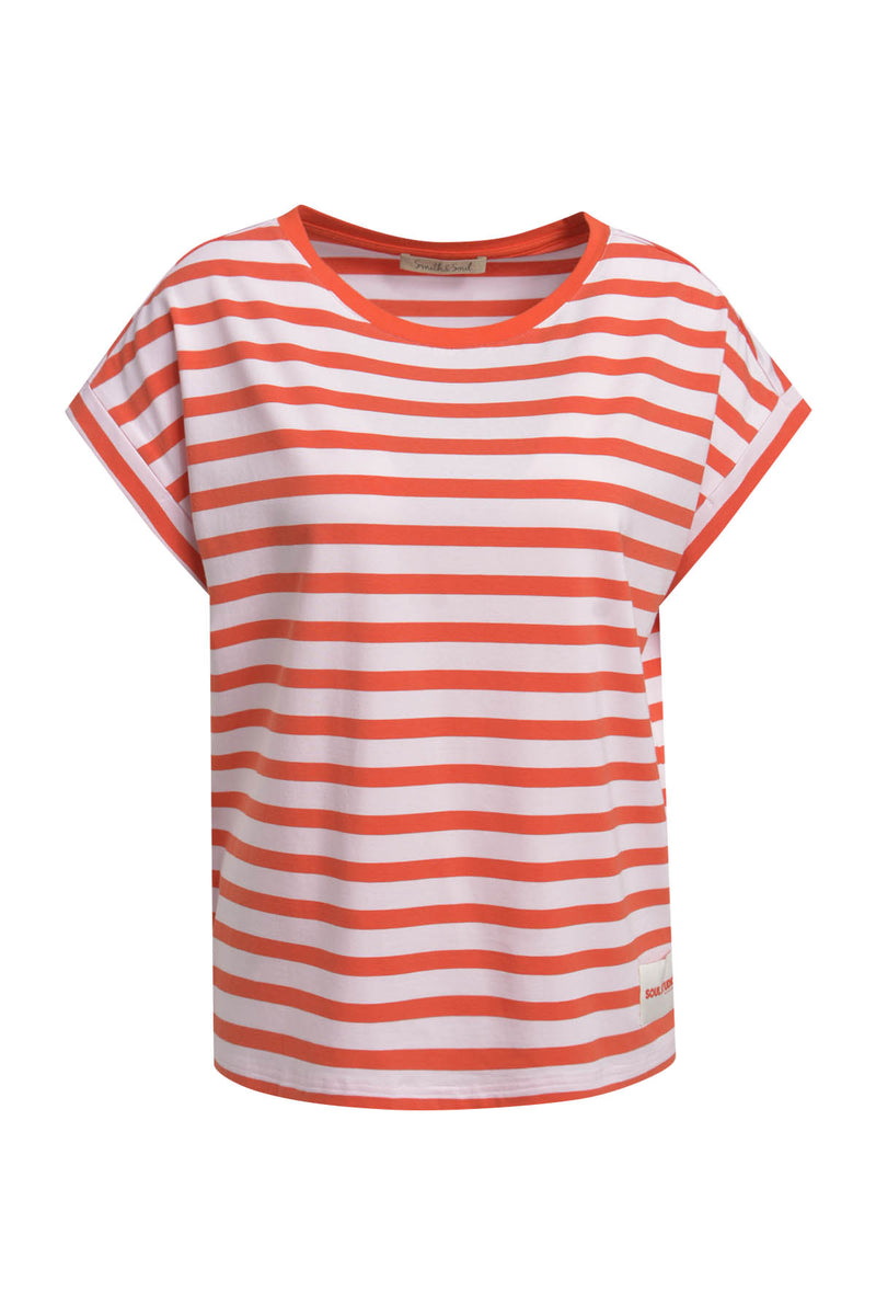 Smith & Soul T-Shirt oversized gestreift sugar, rosa, rot-orange, Rundhalsausschnitt
