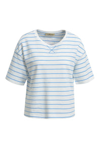 Smith & Soul Boxy T-Shirt gestreift true blue, hellblau - weiß, Baumwolle