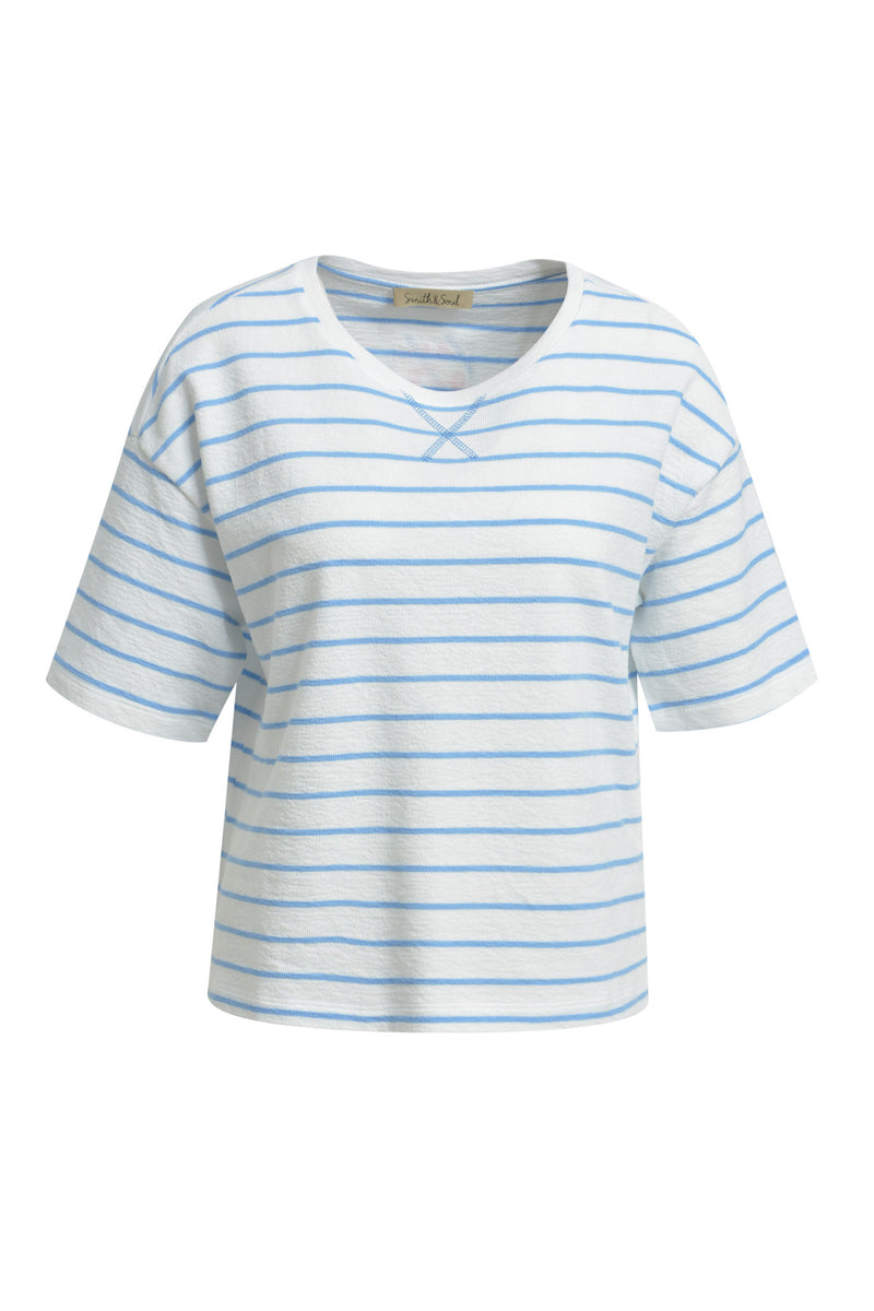 Smith & Soul Boxy T-Shirt gestreift true blue, hellblau - weiß, Baumwolle