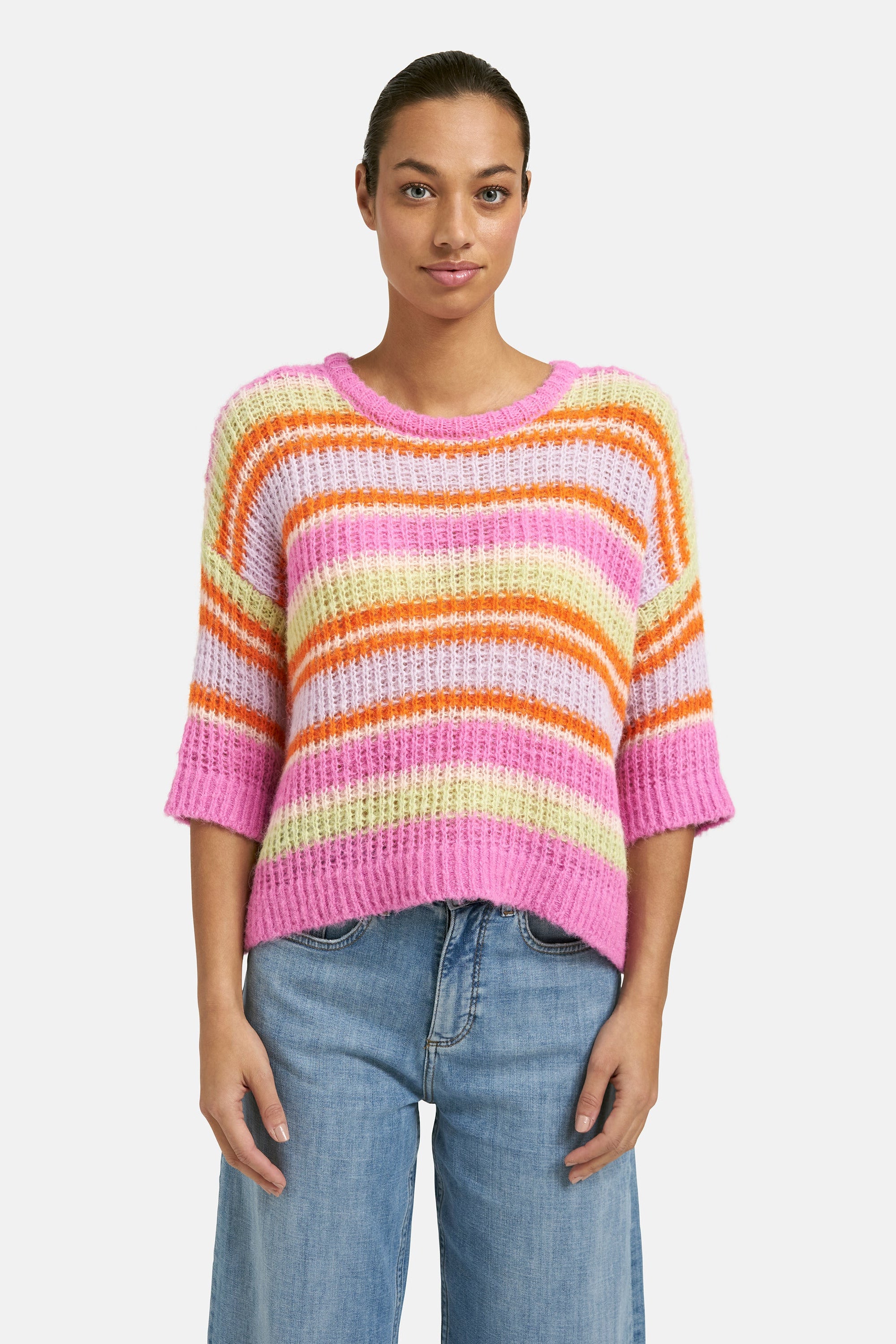 Smith & Soul Hairy Kurzarm-Pullover hot orange print