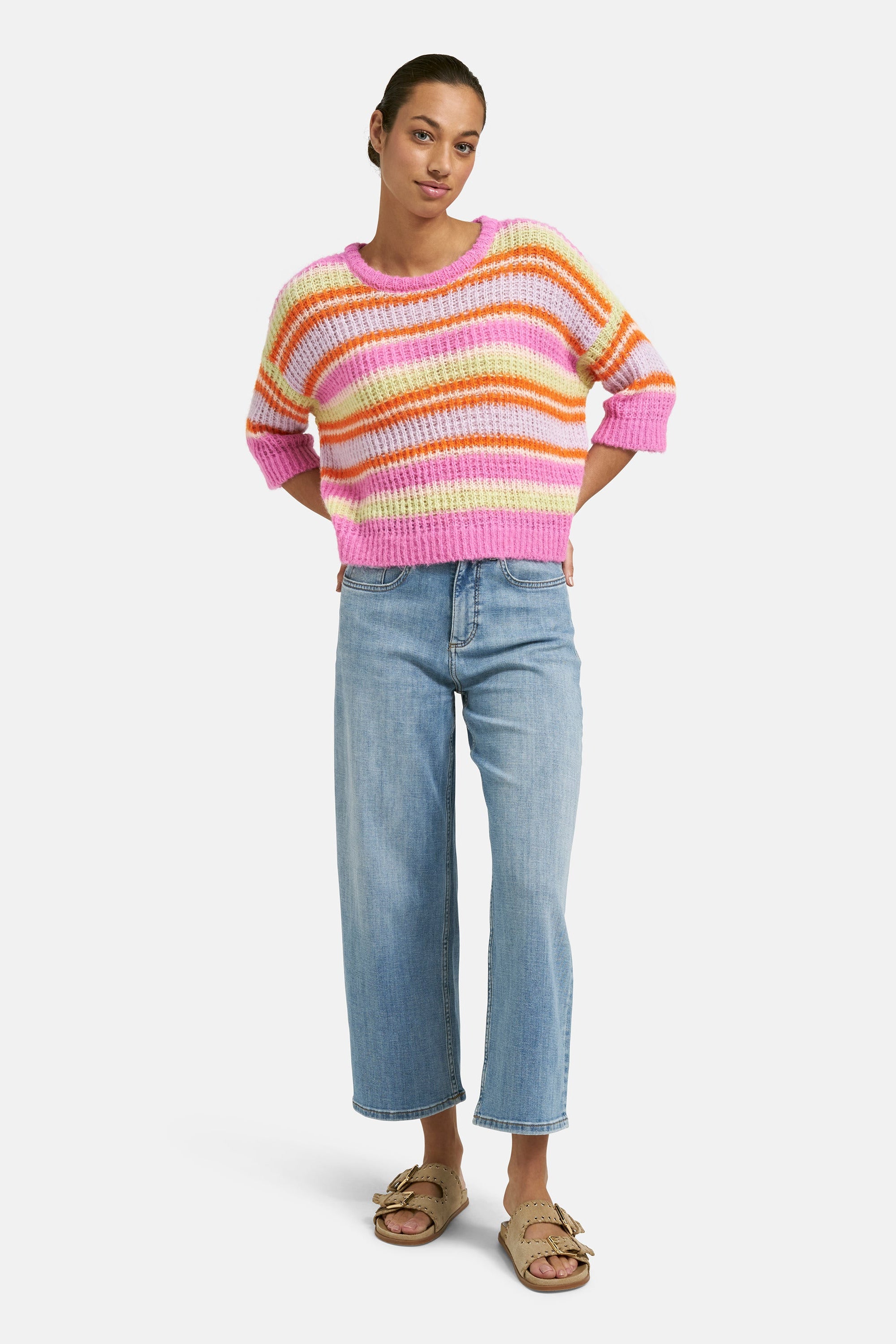 Smith & Soul Hairy Kurzarm-Pullover hot orange print