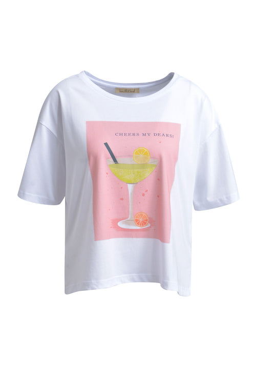 Smizh & Soul T-Shirt, 1/2 Shirt, weiß mit Print, Cocktail Print
