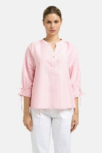 Smith & Soul Bluse gestreift neon pink print, rosa/weiß, Stehkragen, Raglanärmel