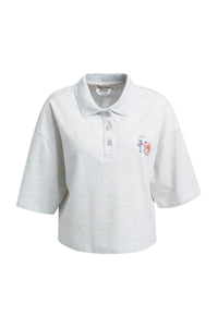 Smith & Soul Boxy Poloshirt grey melange, Kragen, Perlenstickerei