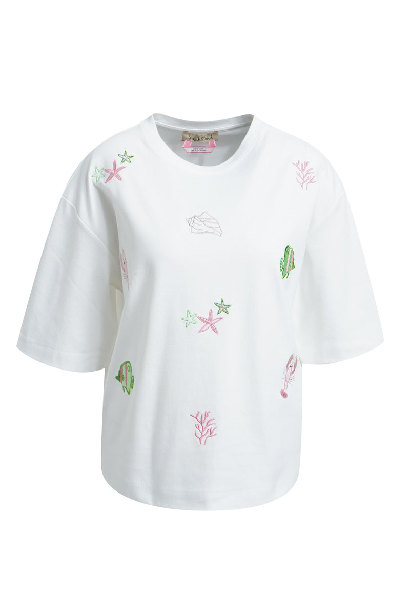 Smith & Soul Boxy T-Shirt bestickt offwhite, Stickerei
