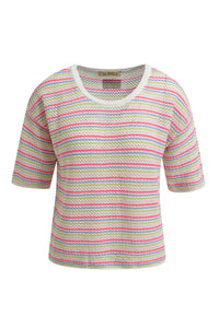 Smith & Soul Kurzarmpullover offwhite print, Rundhalsausschnitt, bunt, gestreift, Streifen