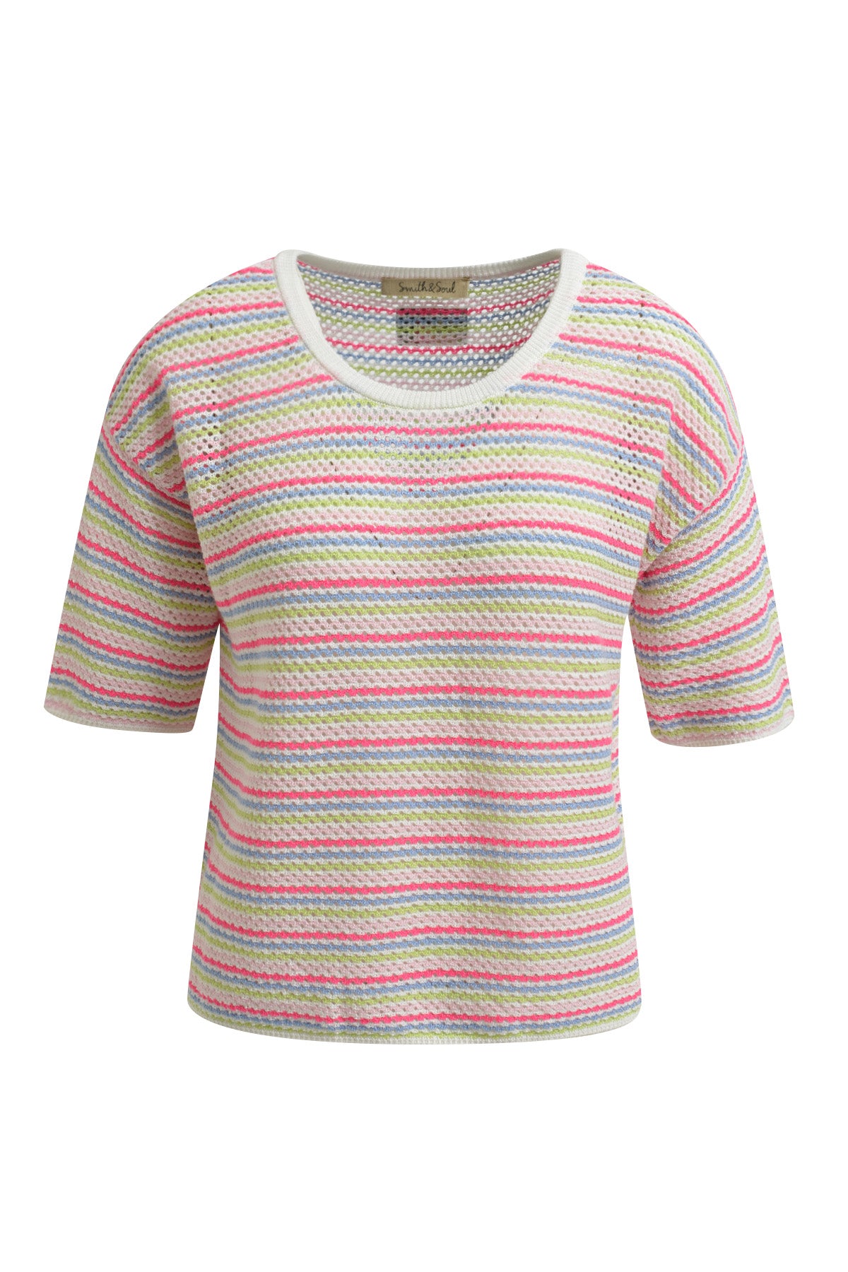 Smith & Soul Kurzarmpullover offwhite print, Rundhalsausschnitt, bunt, gestreift, Streifen