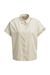 Smith & Soul Kurzarmbluse beige, Raffung, kurzärmlig, Kragen