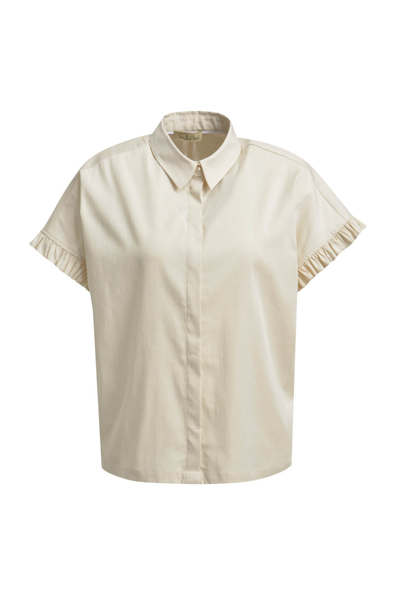Smith & Soul Kurzarmbluse beige, Raffung, kurzärmlig, Kragen