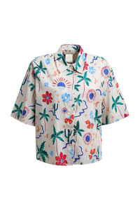 Smith & Soul Boxy Kurzarmbluse beige print, gemustert, boxy fit, kurzärmlig