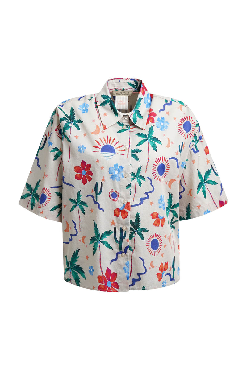 Smith & Soul Boxy Kurzarmbluse beige print, gemustert, boxy fit, kurzärmlig