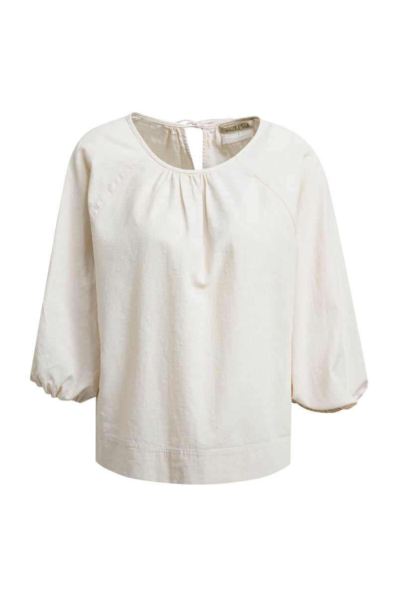 Smith & Soul Bluse beige, unifarben, Rundhalsausschnitt, Baumwolle, Leinen