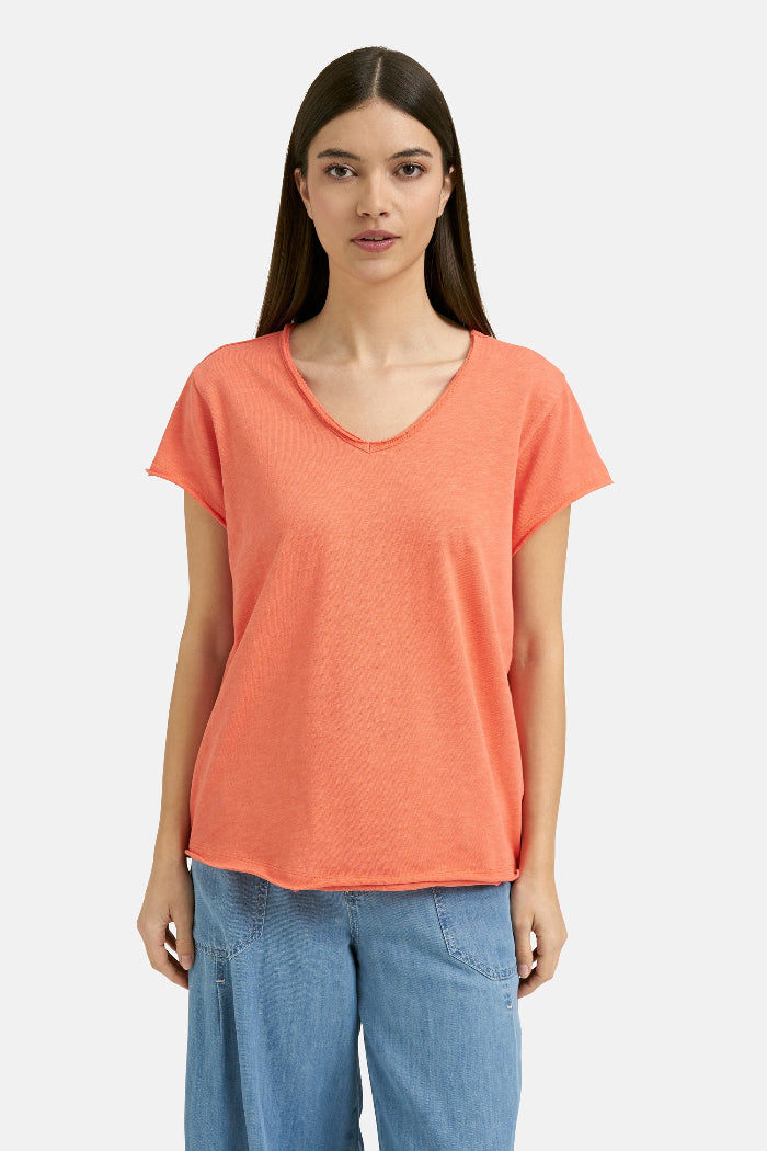 Smith & Soul T-Shirt aperol, orange, unifarben, V-Ausschnitt, kurzärmlig, Baumwolle