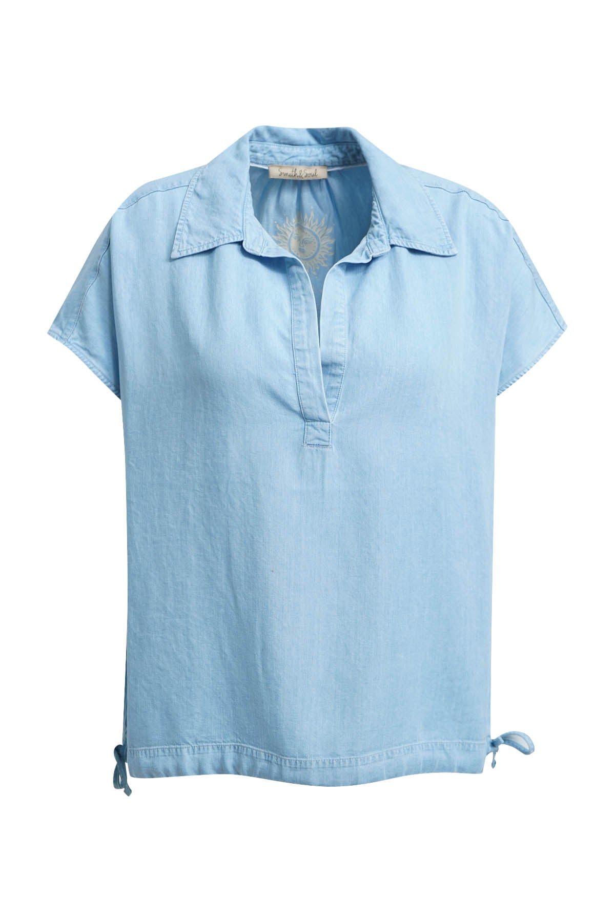 Smith & Soul Polobluse light denim, hellblau, Tunikastyle, Lyocell
