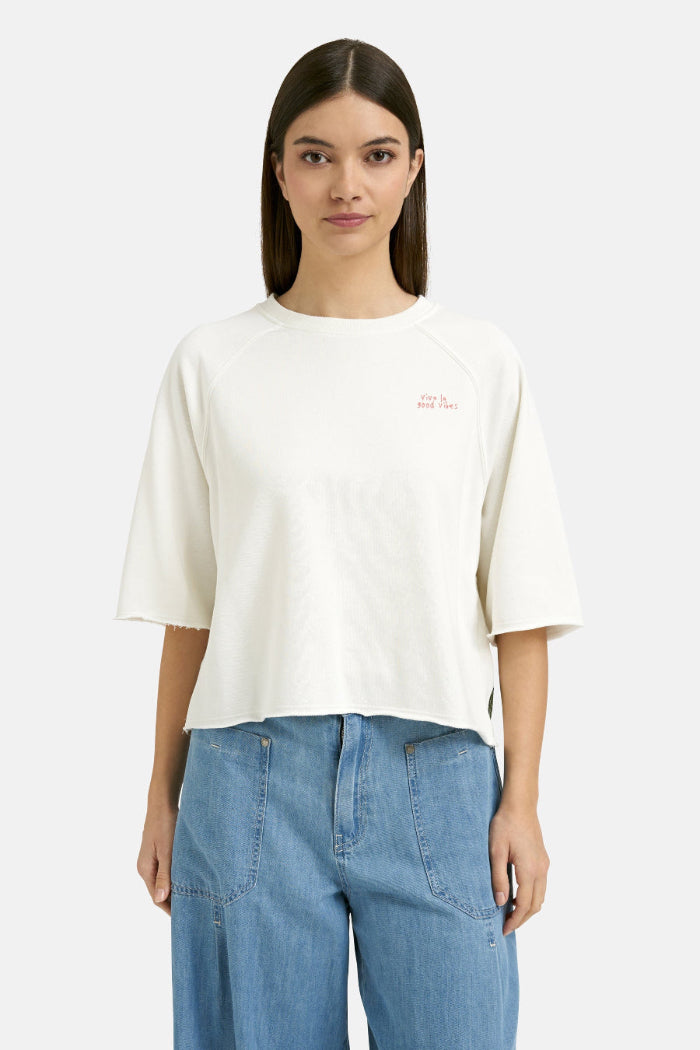 Smith & Soul Boxy Sweatshirt offwhite, Rundhalsausschnitt, Raglanärmel, Kakteen-Stickerei, bestickt