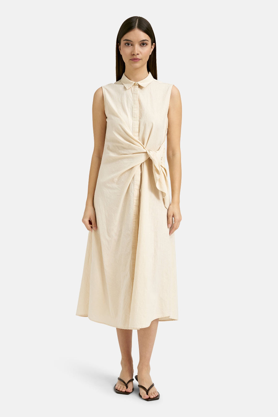 Smith & Soul Kleid geknotet beige, unifarben, ärmellos, Knoten, Baumwolle, Leinen