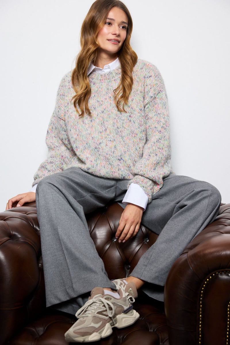 Smith & Soul Strickpullover grey melange print, bunts meliert, Rundhalsausschnitt Rollanten