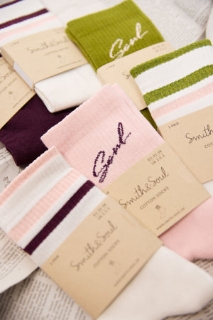 Smith & Soul Socken Streifen pea green print, weiß, grün, rosa
