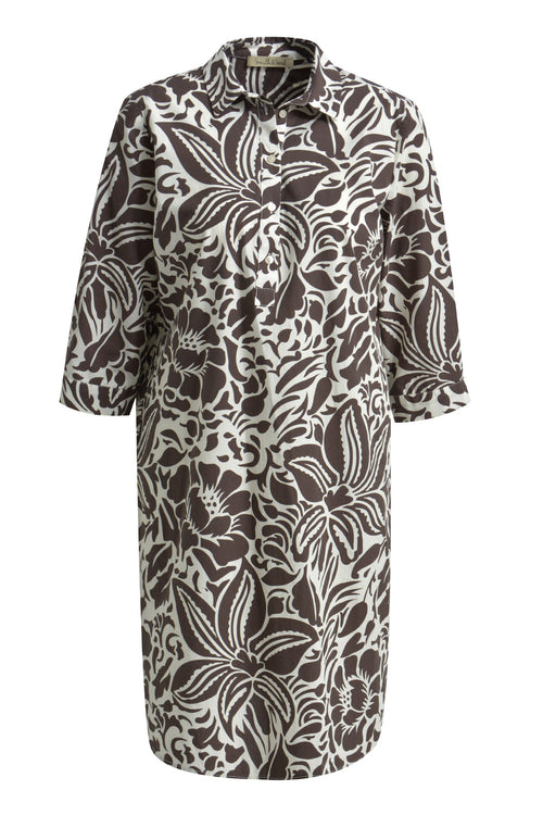 Smith 6 Soul Hemdblusenkleid, Kleid, coco print, gemustert, braun-weiß, knielang, 3/4 Ärmel