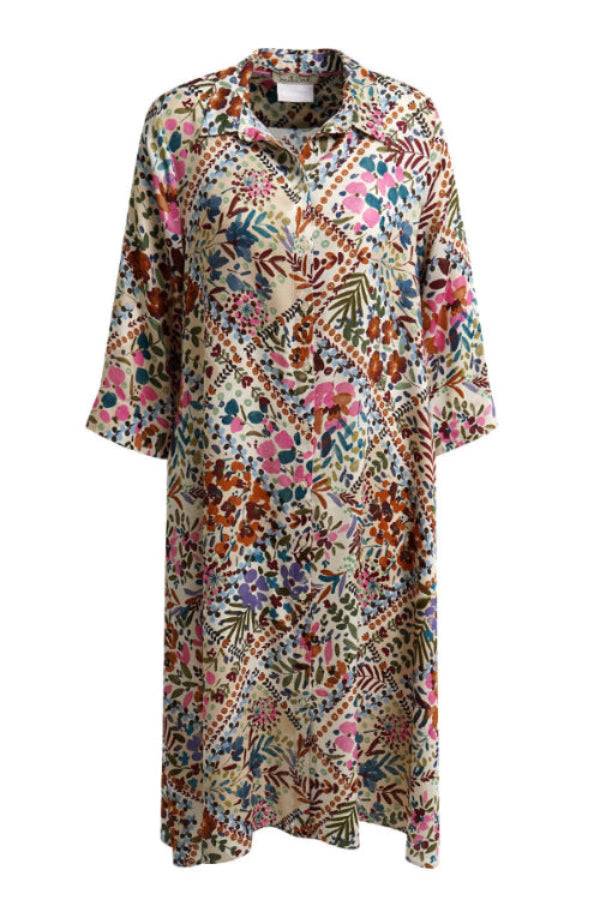 Smith & Soul Hemdblusenkleid beige print, bunt, gemustert, Kragen, weite Ärmel 