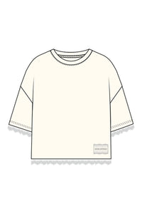 Smith & Soul Boxy T-Shirt offwhite, unifarben, Spitze an Ärmel und Saum