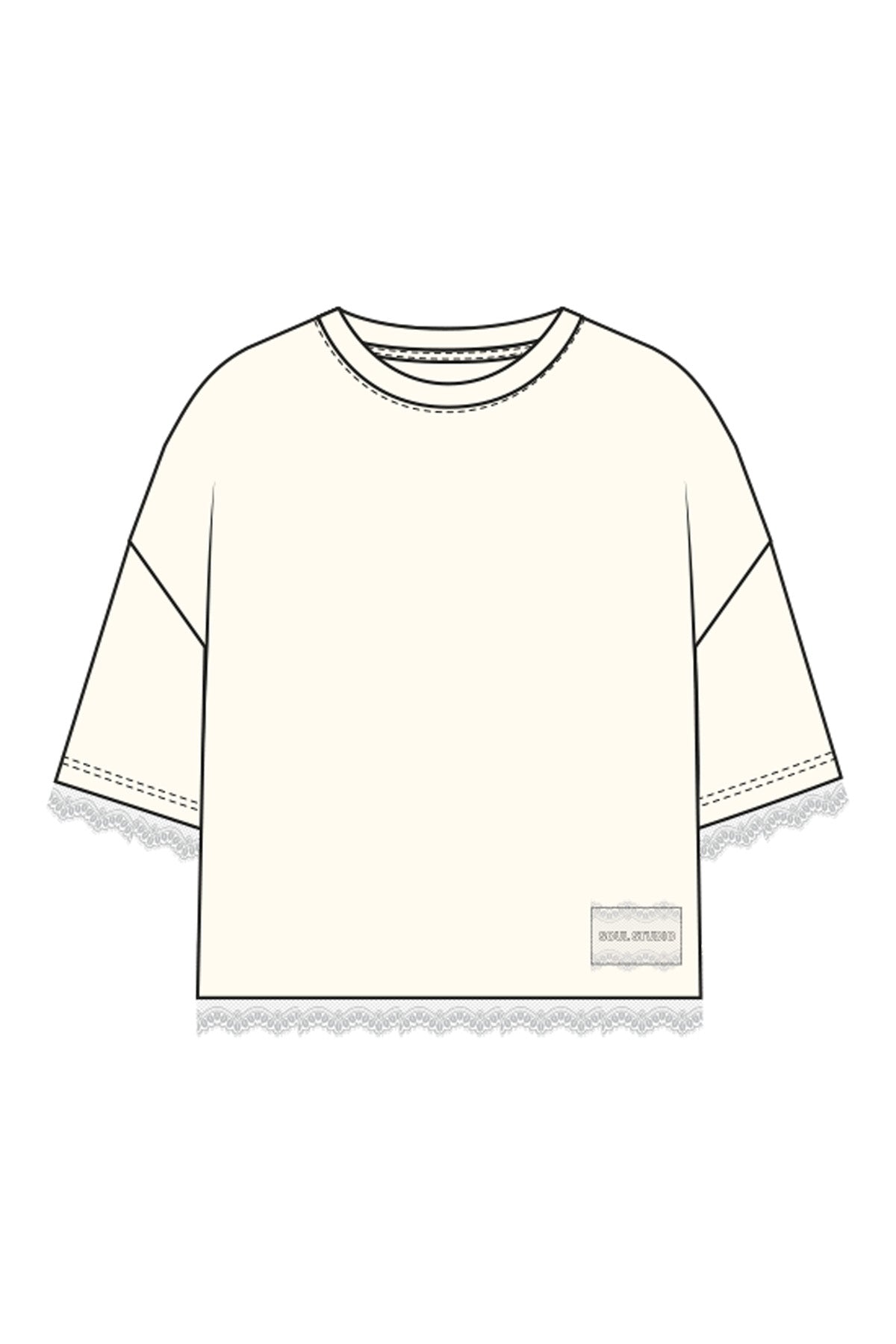 Smith & Soul Boxy T-Shirt offwhite, unifarben, Spitze an Ärmel und Saum
