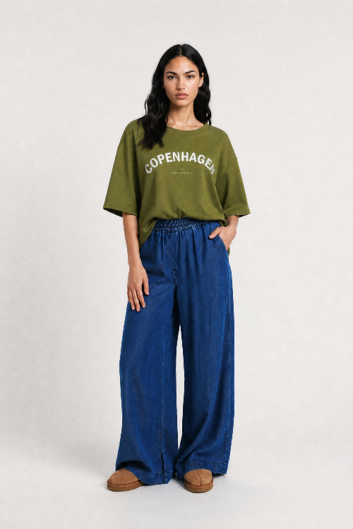 Smith & Soul Boxy Sweatshirt olive, kurzärmlig, Metallic Applikation
