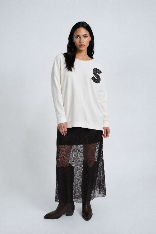 Smith & Soul Oversize Sweatshirt sand, mit Applikation, oversized, Rundhalsausschnitt
