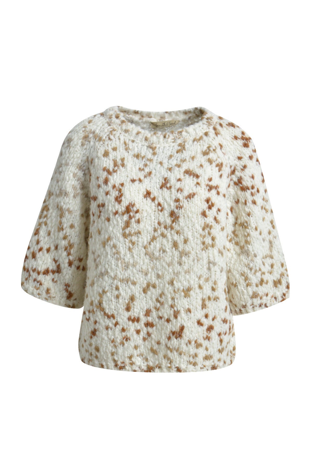 Smith & Soul, Kurzarmpullover, Pullover, cream white meliert, MIschgewebe, Rundhalsausschnitt