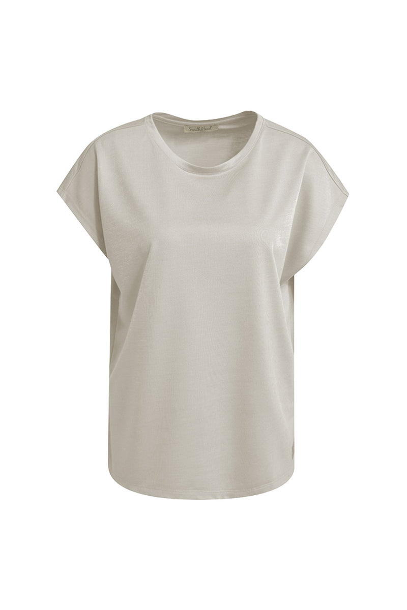 Smith & Soul, T-Shirt, glänzend, beige, Rundhalsausschnitt, kurzärmlig, Viskosemischung