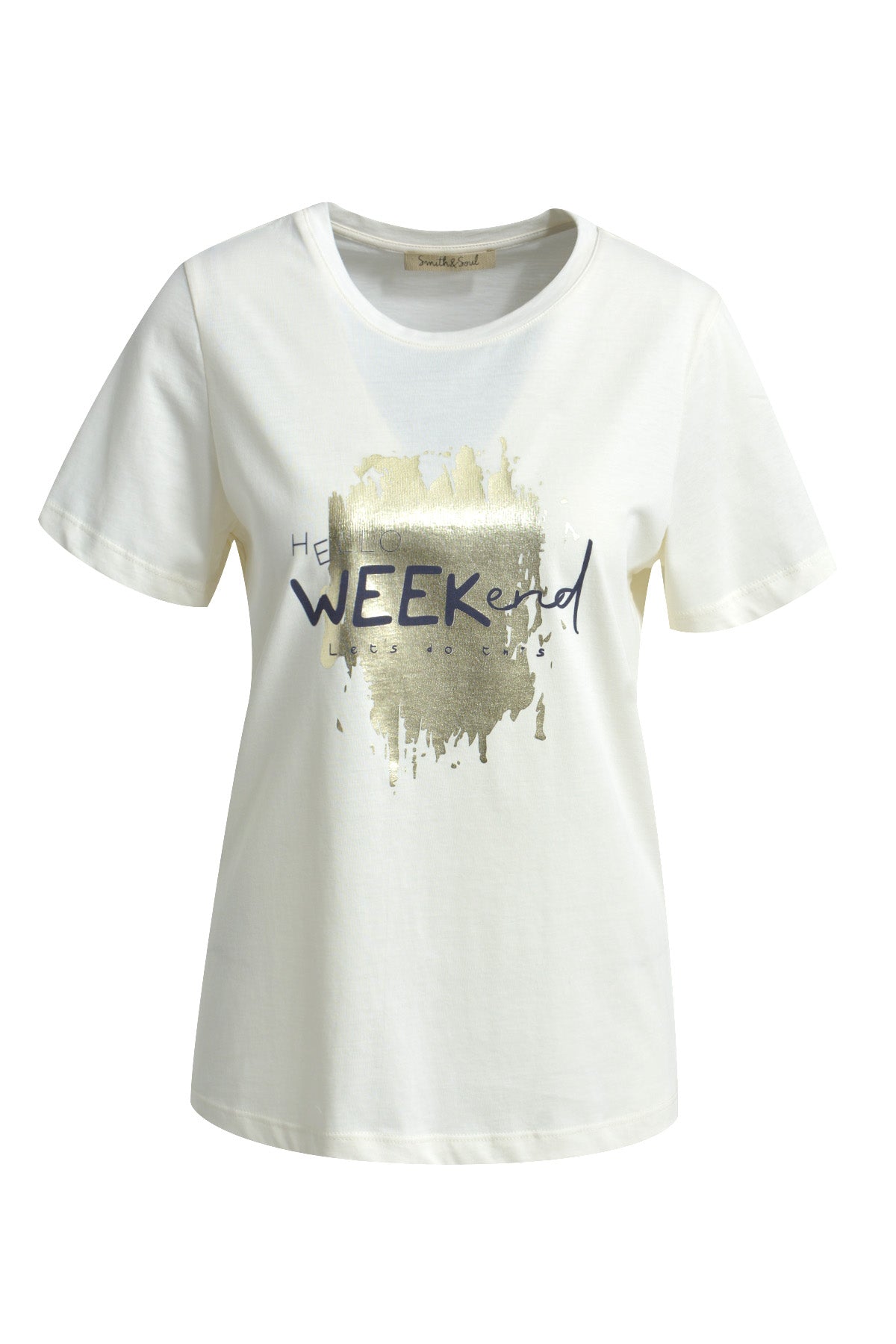 Smith & Soul. T-Shirt, Print, glänzend, Hello Weekend, cream white, off-white, weiß
