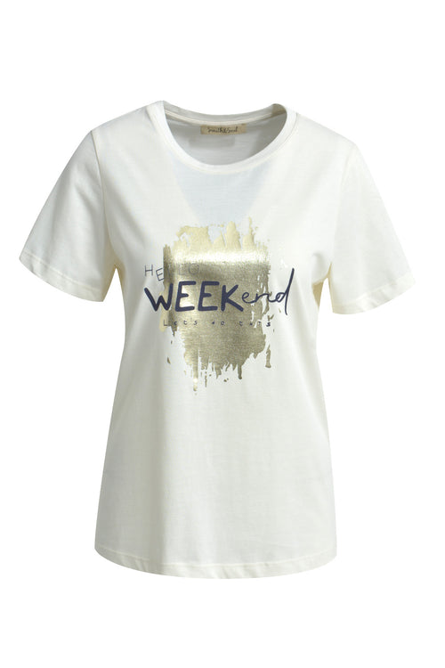 Smith & Soul. T-Shirt, Print, glänzend, Hello Weekend, cream white, off-white, weiß
