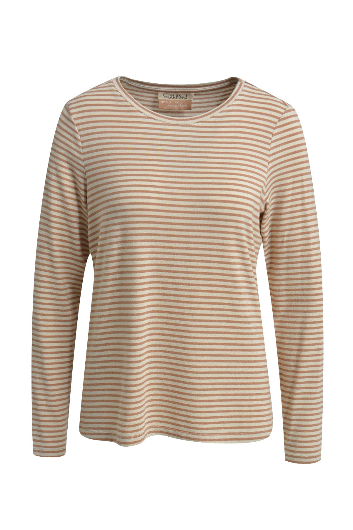 Smith & Soul, Longsleeve, Basic-Shirt, beige, gestreift, Rundhalsausschnitt