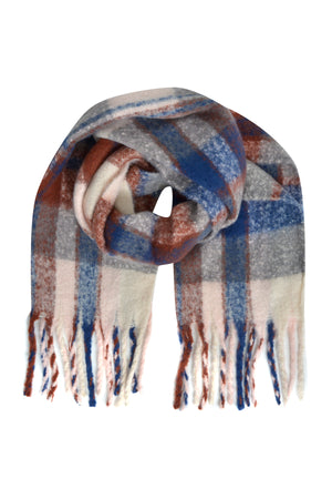 Smith & Soul Schal, dark brown, braun, blau, crem, Fransen, Baumwolle, Wolle