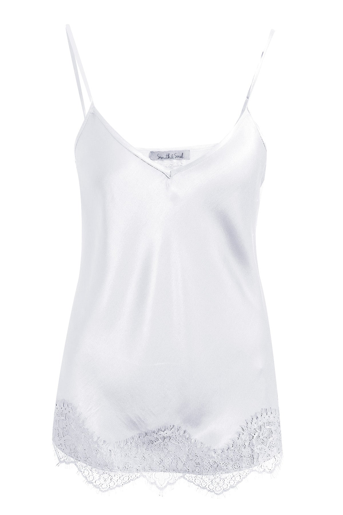 Smith & Soul Spitzentop offwhite, weiß, Spaghettiträger, glänzend, Spitzenkante