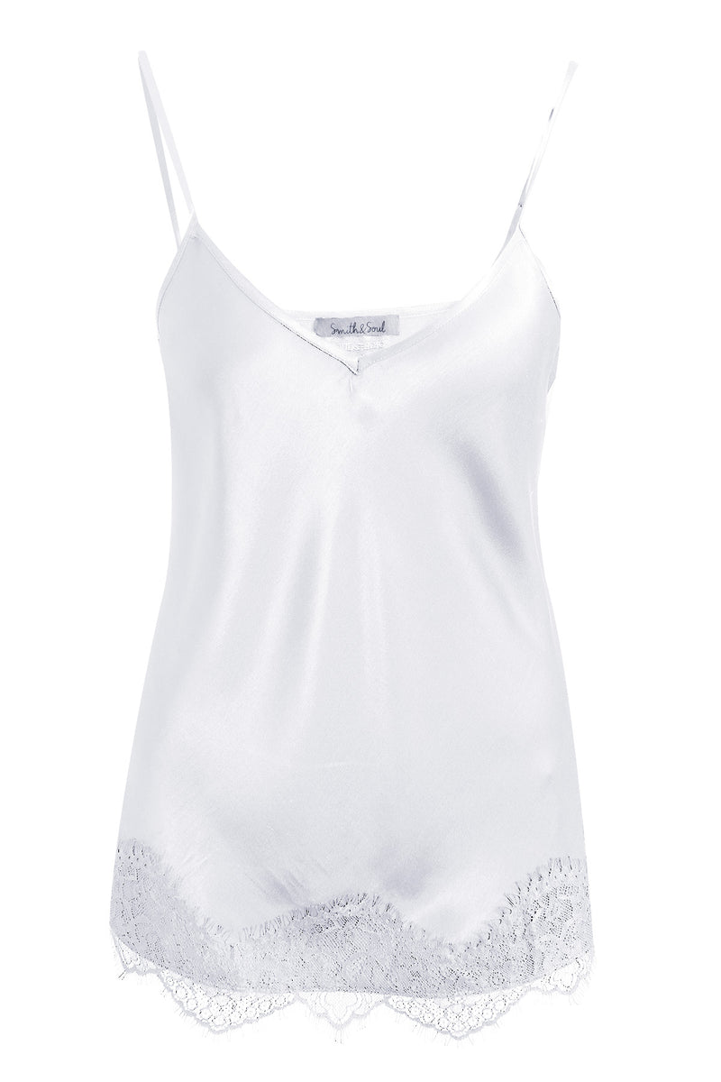Smith & Soul Spitzentop offwhite, weiß, Spaghettiträger, glänzend, Spitzenkante