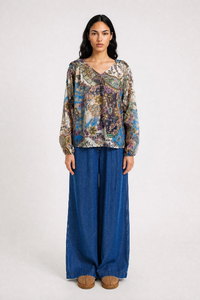 Smith & Soul Bluse saphire print, bunt, gemustert, V-Ausschnitt, langärmlig, Baumwolle