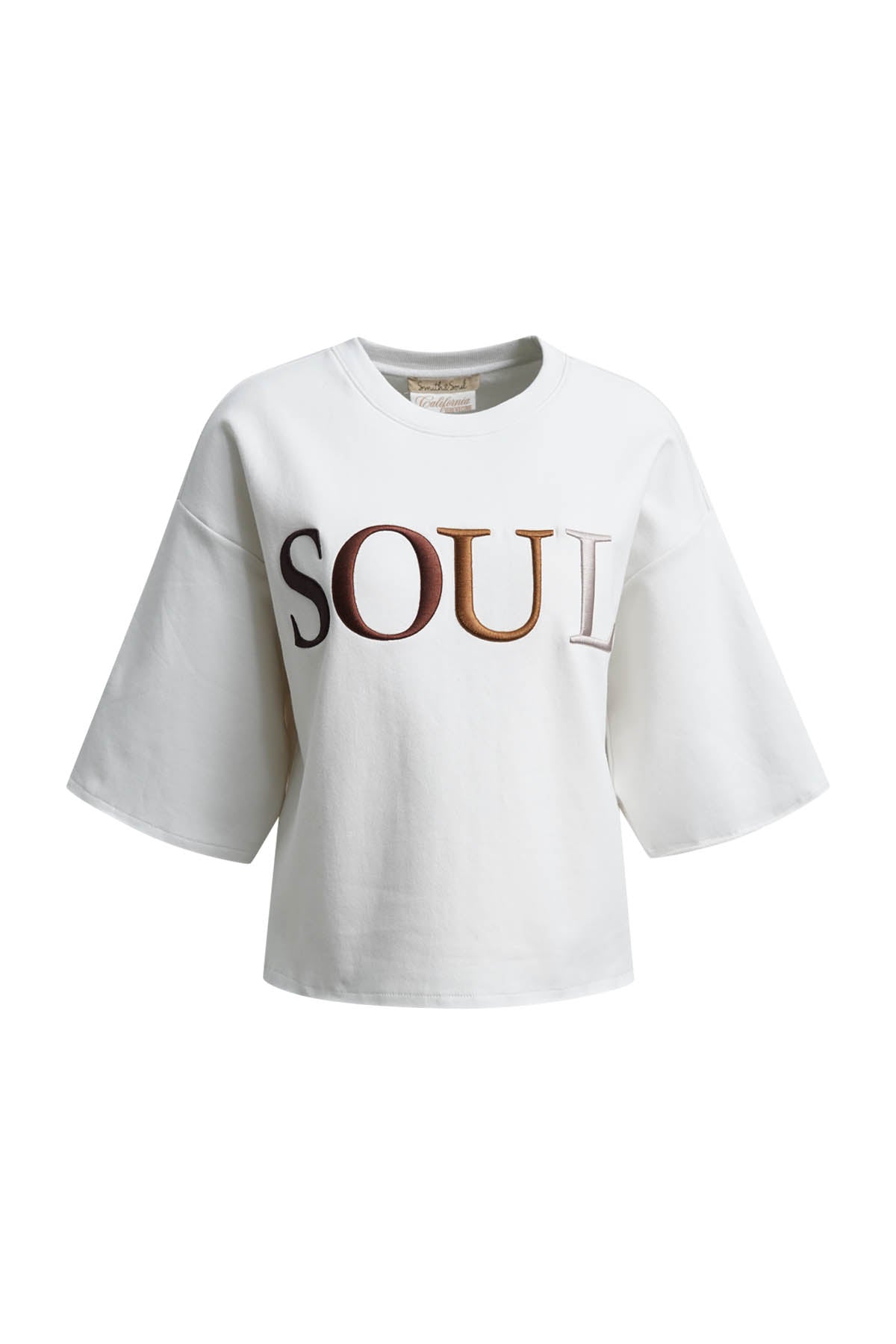 Smith & Soul Boxy Cropped T-Shirt sand, Schriftzug Soul, Farbverlauf