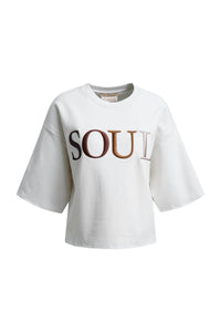 Smith & Soul Boxy Cropped T-Shirt sand, Schriftzug Soul, Farbverlauf