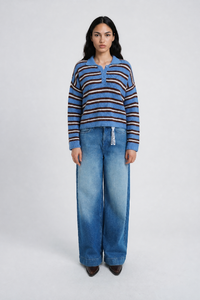 Smith & Soul Striped Pullover saphire print, Kragen, Polokragen, kurz