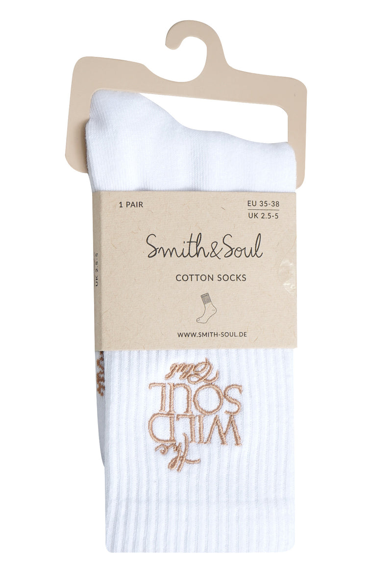 Smith & Soul Socken weiß/toffee, Schriftzug