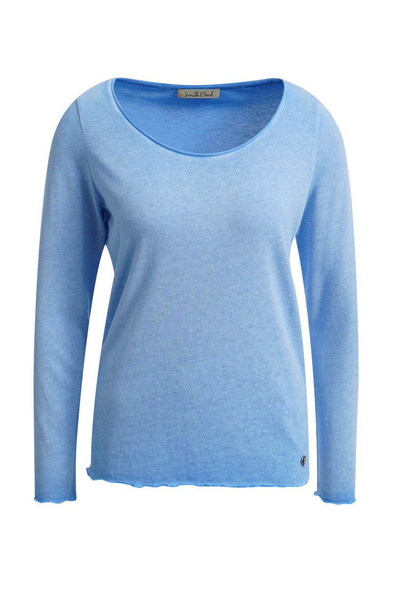 Smith & Soul Longsleeve saphire, Langarmshirt, blau, hellblau, langärmlig, Rundhalsausschnitt, unifarben