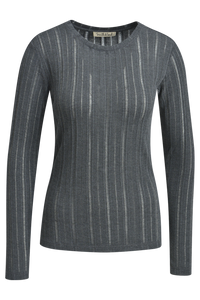 Smith & Soul Fancy Rib Longsleeve, Langarmshirt, anthrazit melange, Rundhalsausschnitt, Streifen