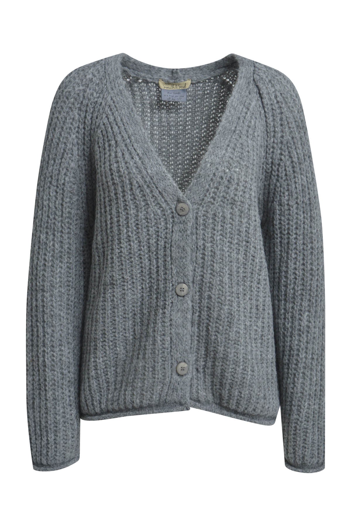 Smith & Soul Hairy Cardigan, Strickjacke, dark grey, dunkelgrau, Grobstrick, Rippstrick