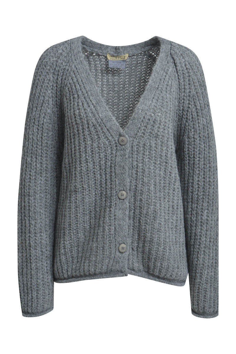 Smith & Soul Hairy Cardigan, Strickjacke, dark grey, dunkelgrau, Grobstrick, Rippstrick